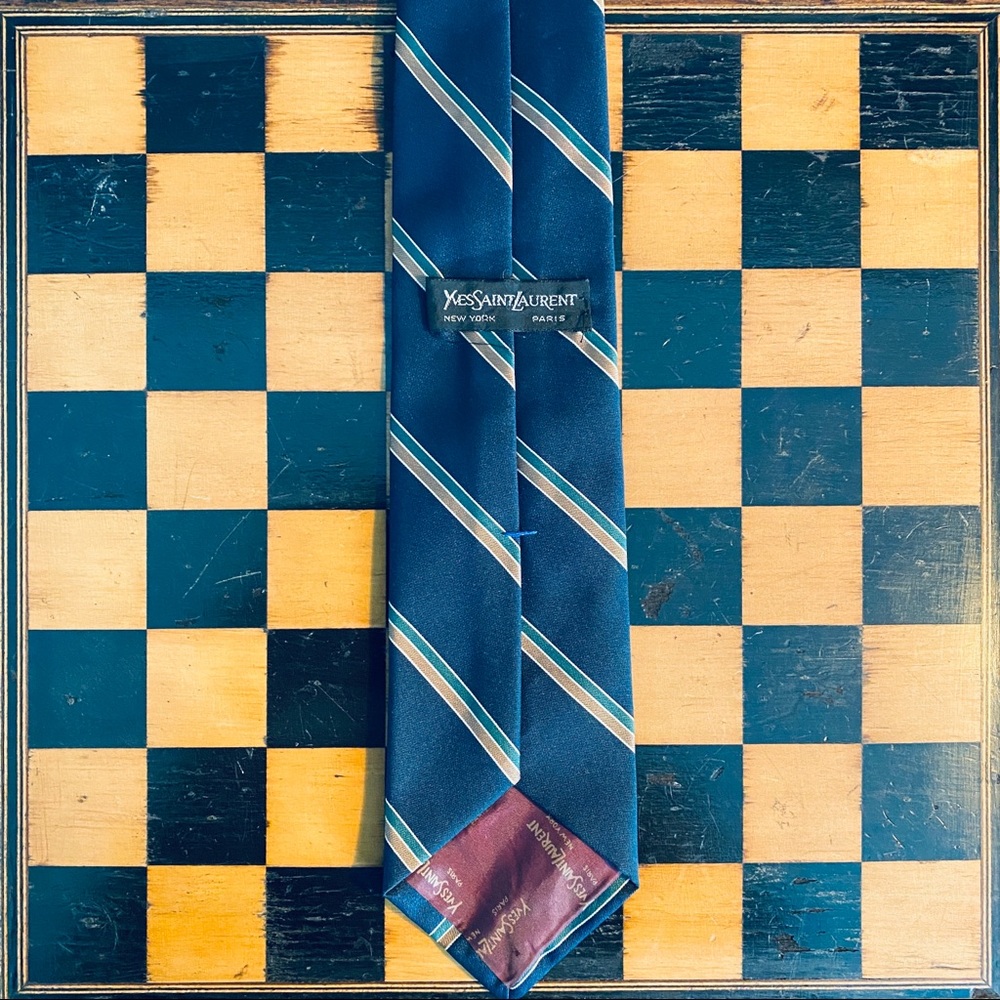 Yves Saint Laurent Blue Stripe Mens Tie - Picture 3 of 6